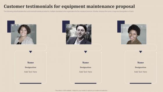 Customer Testimonials For Equipment Maintenance Proposal Ppt Show Graphics Pictures