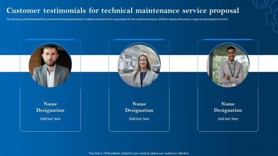 Customer Testimonials For Technical Maintenance Service Proposal Ppt Information
