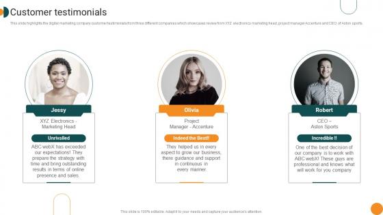 Customer Testimonials Web Advertising Company Profile Ppt Icons