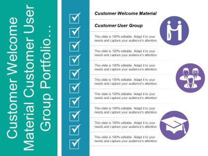 Customer welcome material customer user group portfolio management