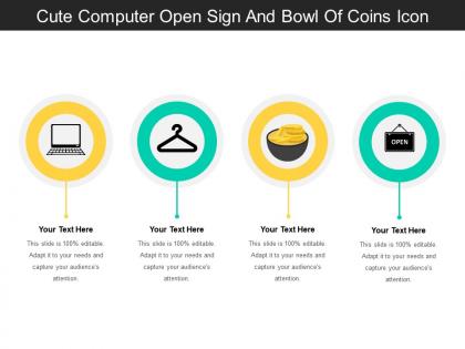 Cute computer open sign and bowl of coins icon