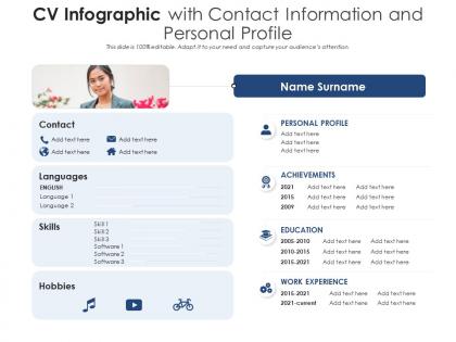 Cv infographic with contact information and personal profile