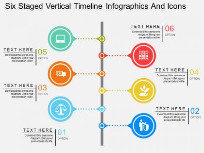 Cw six staged vertical timeline infographics and icons flat powerpoint design