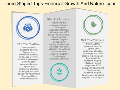 Cw three staged tags financial growth and nature icons flat powerpoint design