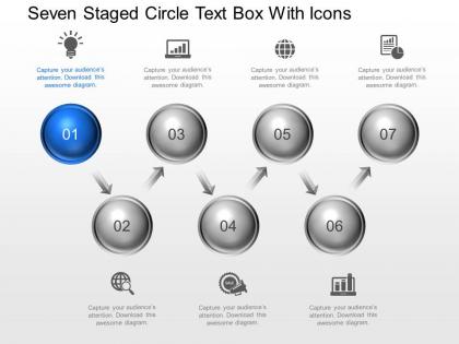 Cx seven staged circle text box with icons powerpoint template