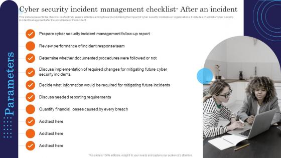 Cyber Security Incident Management Checklist After An Incident Response Strategies Deployment