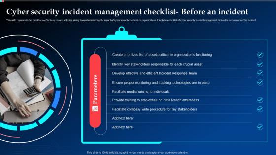 Cyber Security Incident Management Checklist Before An Incident Ppt Slides