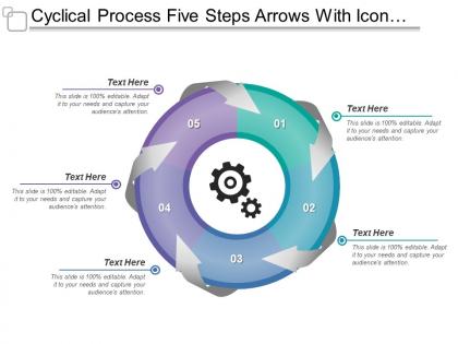 Cyclical process five steps arrows with icons and textboxes