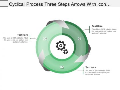 Cyclical process three steps arrows with icons and textboxes