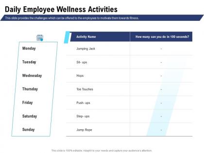 Daily employee wellness activities towards fitness ppt presentation themes