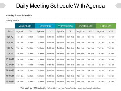 Daily meeting schedule with agenda sample of ppt