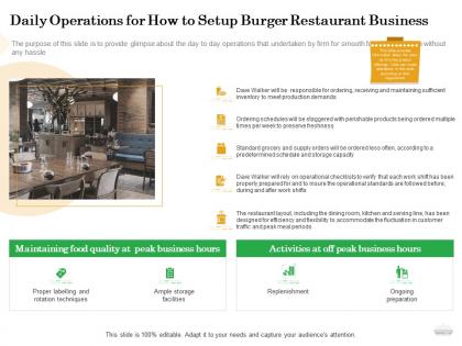 Daily operations for how to setup burger restaurant business on ppt powerpoint example