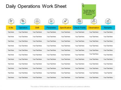 Daily operations work sheet company management ppt diagrams