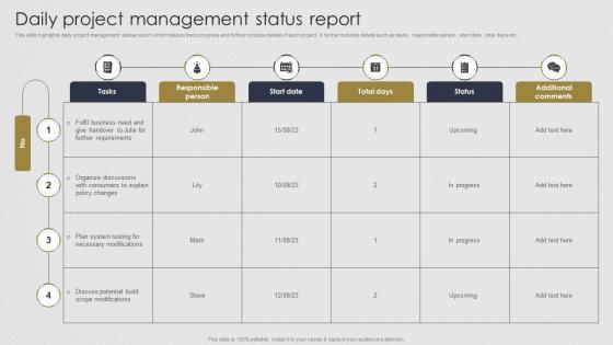 Daily Project Management Status Report