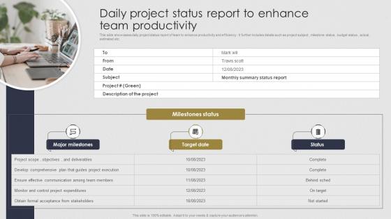 Daily Project Status Report To Enhance Team Productivity