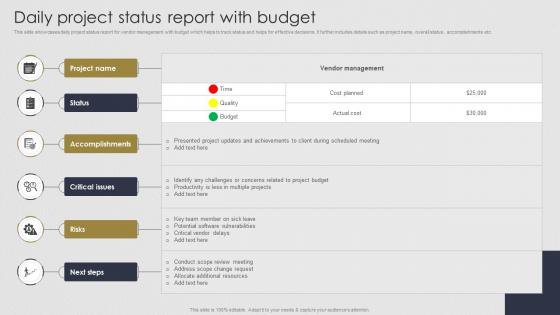 Daily Project Status Report With Budget