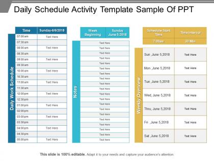 Daily schedule activity template sample of ppt