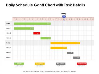 Daily schedule gantt chart with task details ppt powerpoint presentation pictures