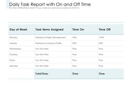 Daily task report with on and off time