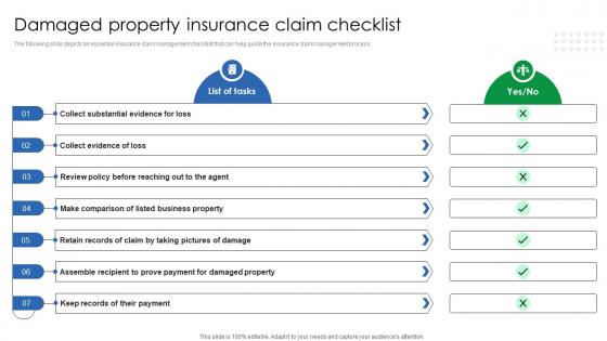 Damaged Property Insurance Claim Checklist