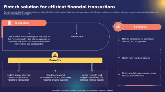Data AI Artificial Intelligence Fintech Solution For Efficient Financial Transactions AI SS