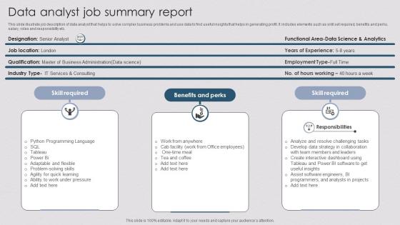 Data Analyst Job Summary Report