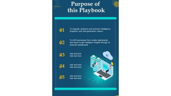 Data Analytics Playbook Purpose Of This Playbook One Pager Sample Example Document