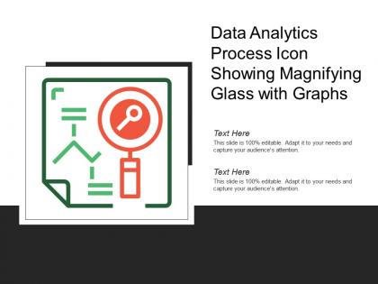 Data analytics process icon showing magnifying glass with graphs