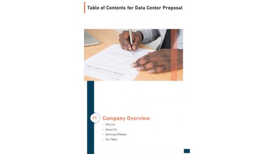 Data Center Proposal Table Of Contents One Pager Sample Example Document
