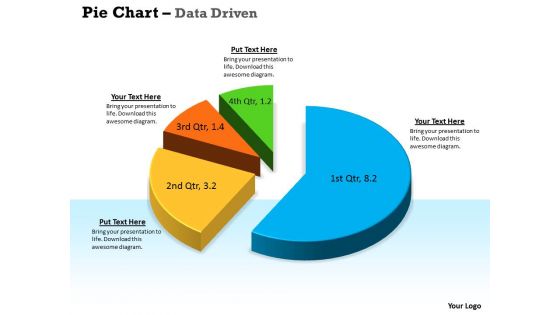 Data driven 3d data in segments pie chart powerpoint slides