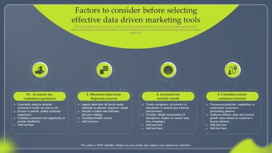 Data Driven Marketing To Enhance Customer Experience Factors To Consider Before Selecting MKT SS V