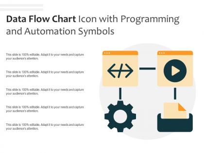 Data flow chart icon with programming and automation symbols