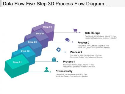 Data flow five step 3d process flow diagram with icons