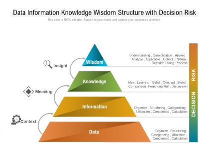 Data information knowledge wisdom structure with decision risk