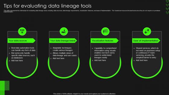 Data Lineage Importance It Tips For Evaluating Data Lineage Tools Ppt Professional Background Designs