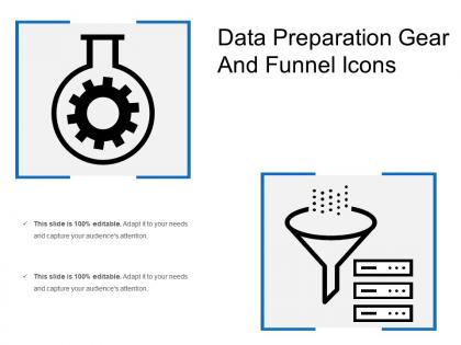 Data preparation gear and funnel icons