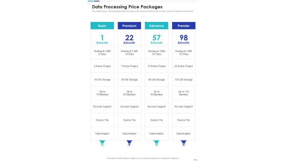 Data Processing Price Packages One Pager Sample Example Document