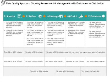 Data quality approach showing assessment and management with enrichment and distribution