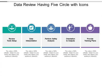 Data review having five circle with icons