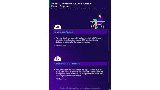 Data Science Project Proposal For Terms And Conditions One Pager Sample Example Document