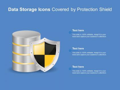 Data storage icons covered by protection shield