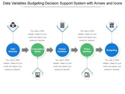 Data variables budgeting decision support system with arrows and icons