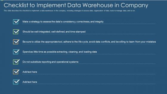 Data warehouse it checklist to implement data warehouse in company