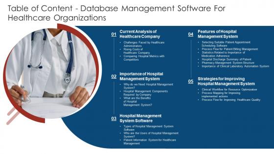 Database Management Software For Healthcare Organizations Table Of Content