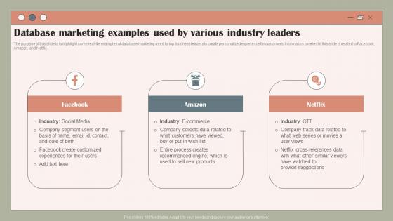 Database Marketing Examples Used By Using Customer Data To Improve MKT SS V