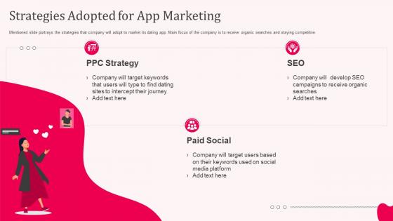 Dating app strategies adopted for app marketing ppt icon show inspiration layout