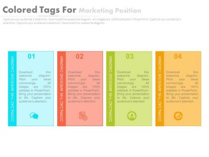 Db four staged colored tags for marketing position flat powerpoint design