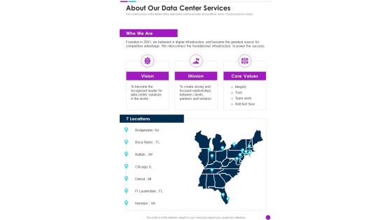 Dcaas Proposal About Our Data Center Services One Pager Sample Example Document