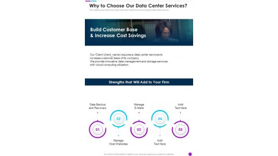 Dcaas Proposal Why To Choose Our Data Center Services One Pager Sample Example Document