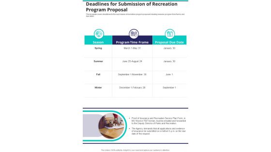 Deadlines For Submission Of Recreation Program Proposal One Pager Sample Example Document